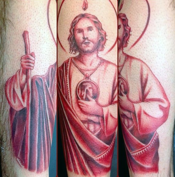 St Jude Mens Red Ink Forearm Tattoos