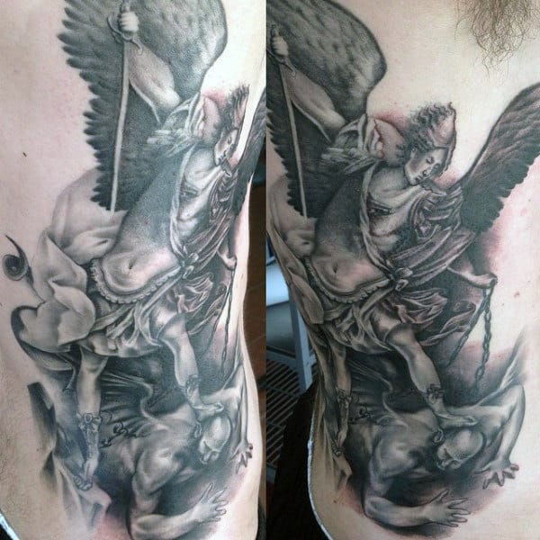 St Michael The Archangel Tattoo Designs For Guys On Ribs