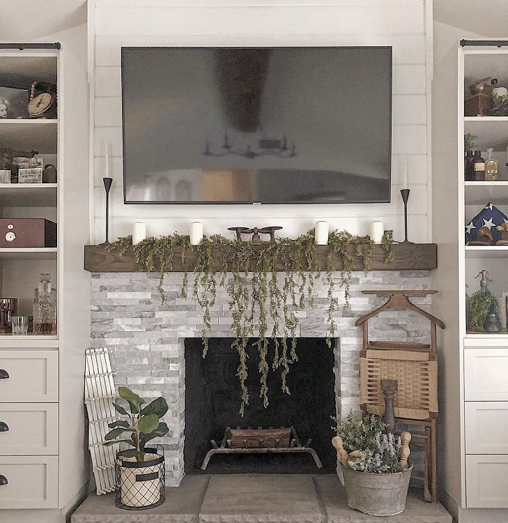 stacked stone mantle tv wall fireplace surround ideas