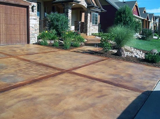 acid-stained concrete driveway