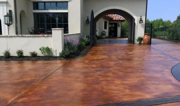 acid-stained concrete driveway