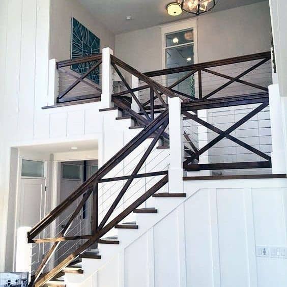 brown wood stair railing interior ideas