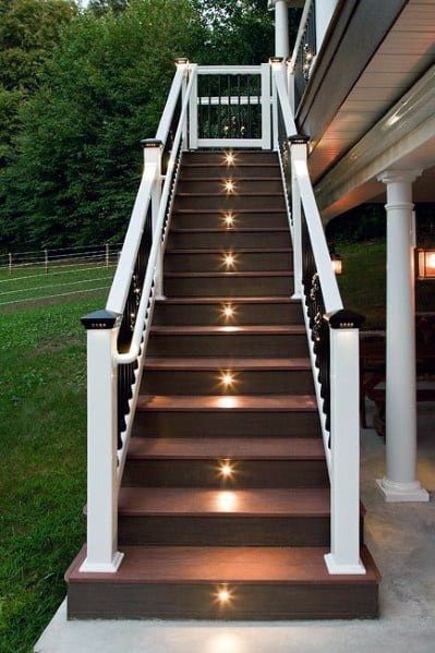 Stairs Center Small Circle Deck Lighting Ideas