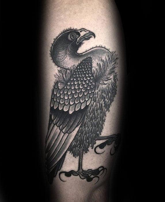 Standing Vulture Guys Leg Tattoo Designs