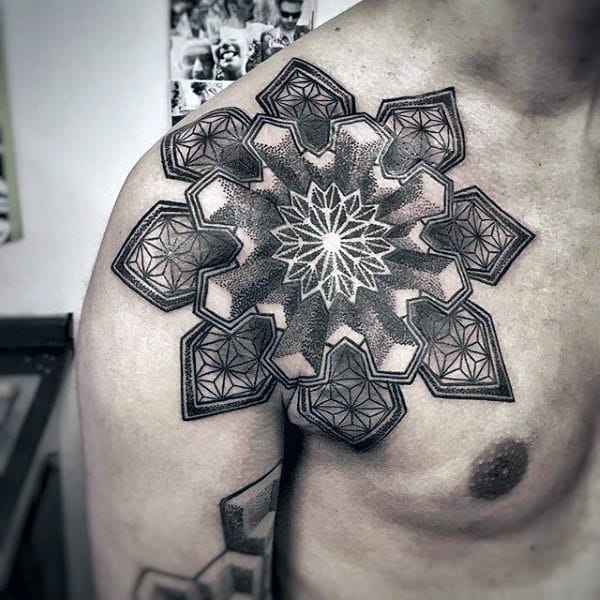 Star Geometric 3d Amazing Mens Shoulder Tattoos