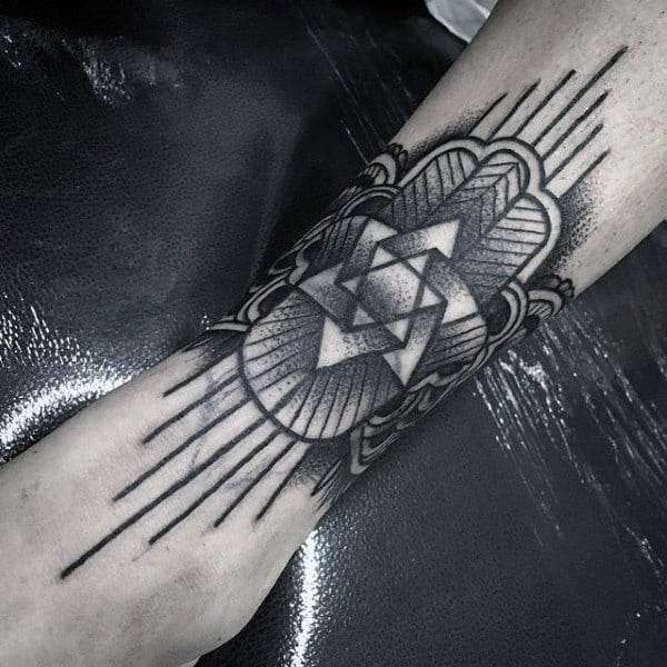 Star Hamsa Mens Lower Leg Tattoo Designs