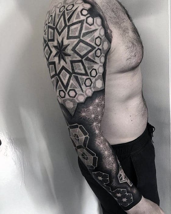 Star Pattern Mens Geometric 3d Sleeve Tattoo