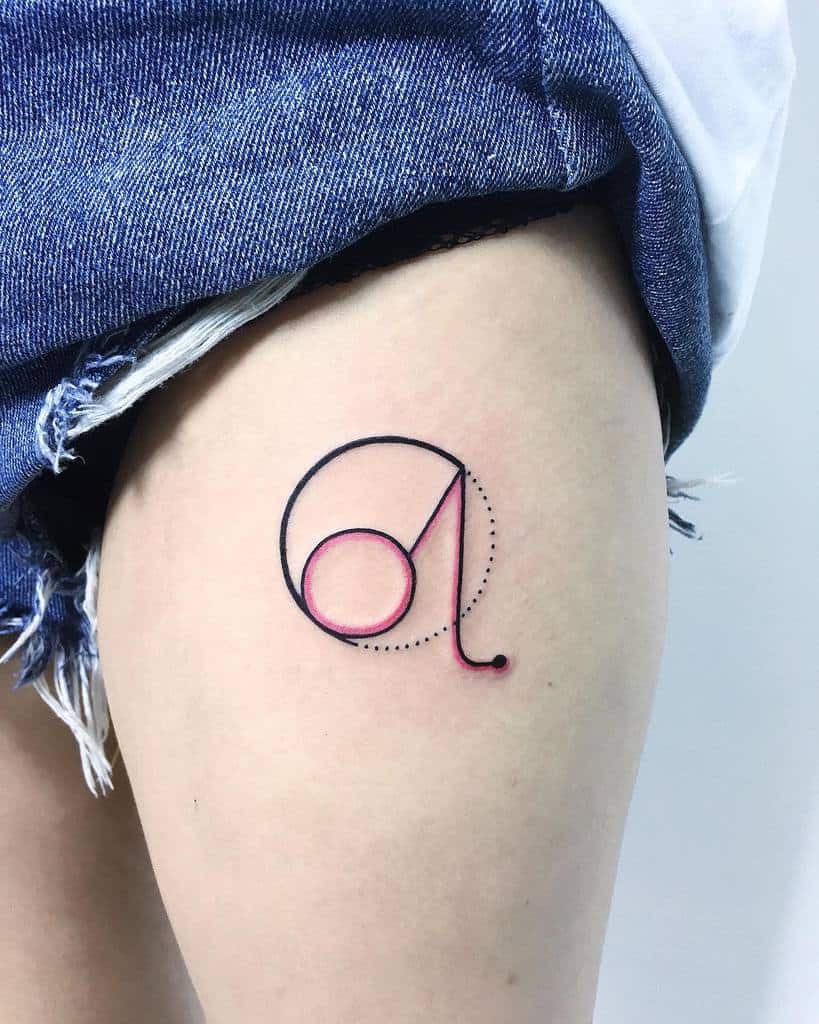 Creative Leo tattoo featuring a geometric and fluid design with black and red outlines for a unique effect.