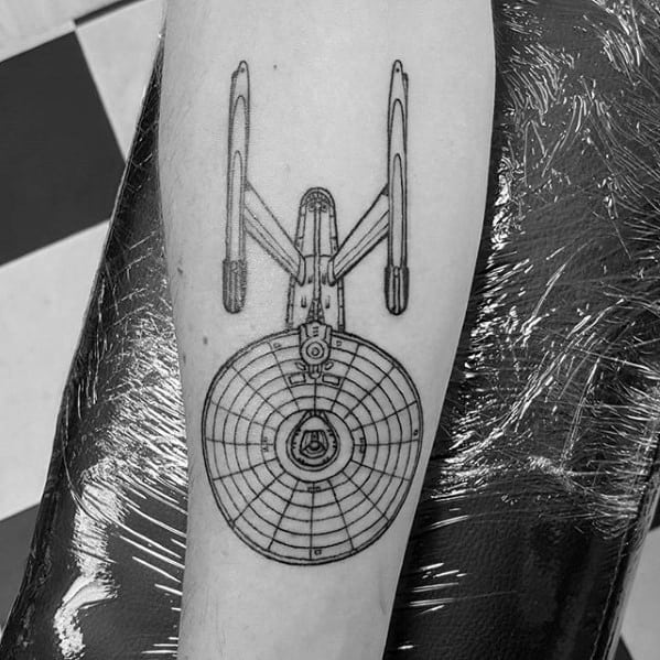 Star Trek Tattoos Men Detailed Spaceship On Inner Forearm
