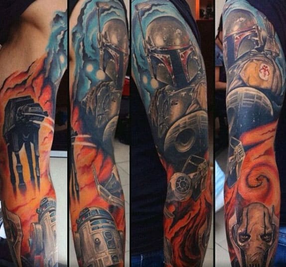 Star Wars Male Rd2d Full Arm Sleeve Tattoos