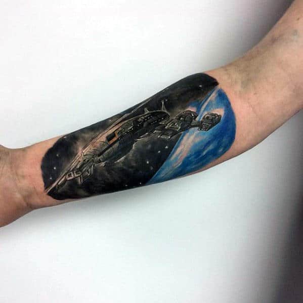 Star Wars Spaceship Mens Inner Forearm Tattoo