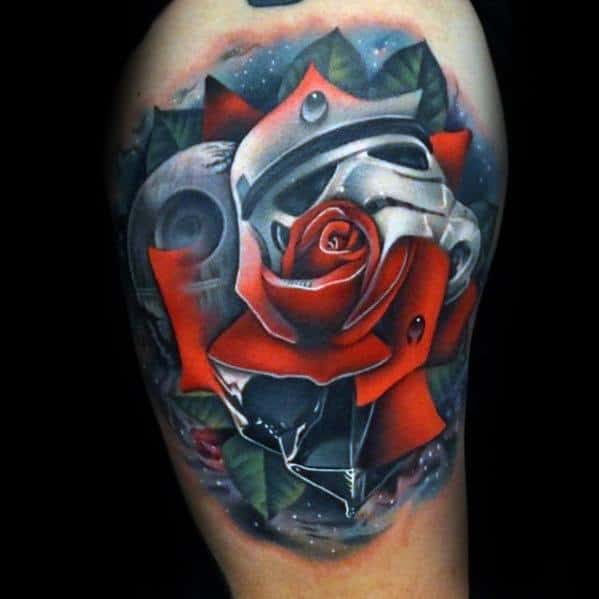 Star Wars Themed Rose Flower Arm Morph Tattoo Ideas For Gentlemen
