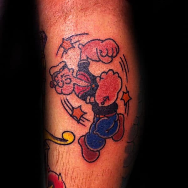 Stars Popeye Leg Calf Mens Tattoo Designs