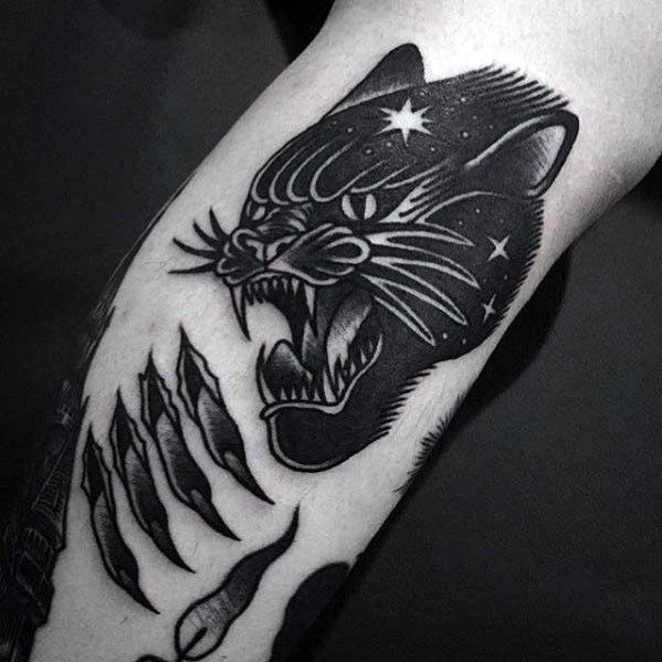 Stars With Black Ink Traditional Panther Guys Old School Tattos