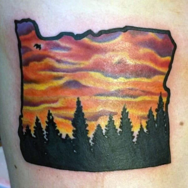 State Border With Black Pine Trees Small Sky Tattoos For Men