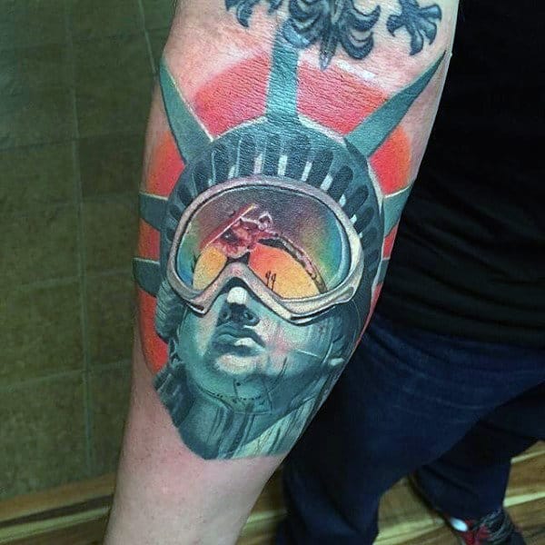 State Of Liberty Iwth 3d Design Mens Colorful Inner Forearm Tattoos