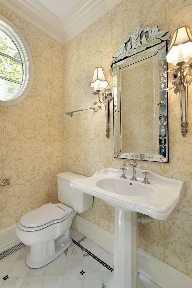 vintage pattern wallpaper elegant powder room 