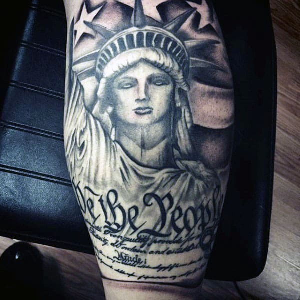 Statue Of Liberty Guys We The People Leg Calf Tattoos
