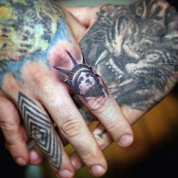 Statue Of Liberty Mens Finger Tattoos
