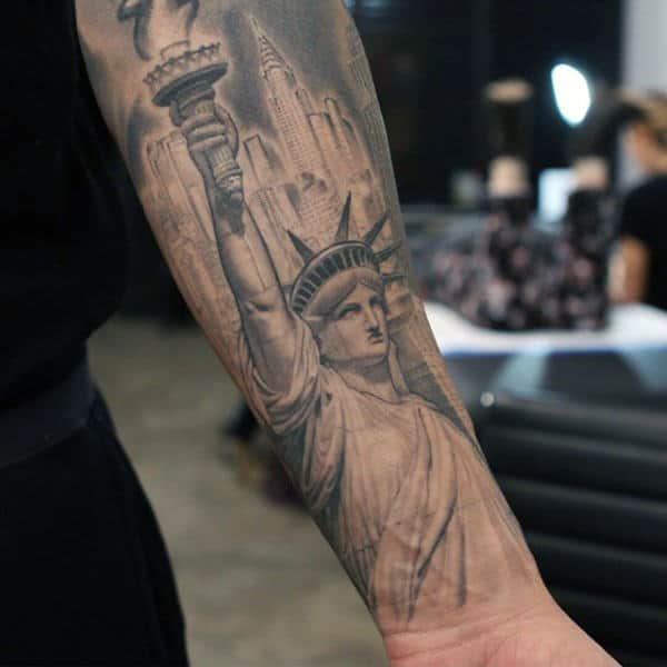 Statue Of Libery Inner Forearm Tattoos For Men
