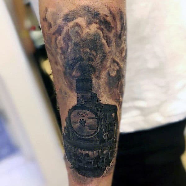 Steam Locomotives Tattoo Designs For Men With Puffing Smoke Stack