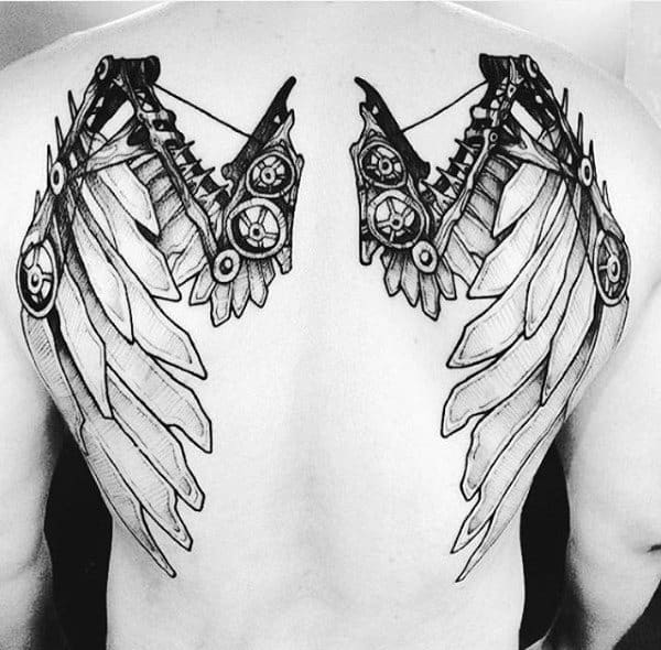 Steampunk Tattoo With Angel Wings Guys Back