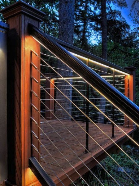 Steel Railing Impressive Deck Lighting Ideas