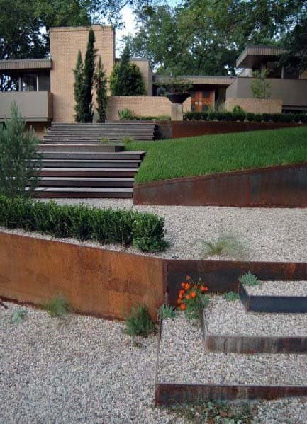 gravel-filled landscape steps