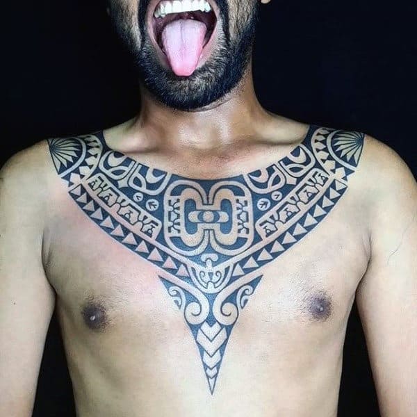 Stlyish Mens Tribal Tattoos From Chest To Arm