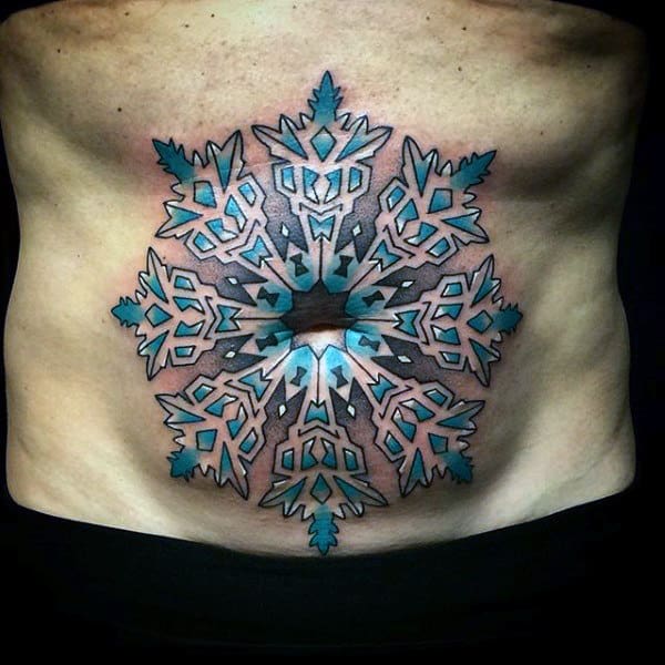 Stomach Belly Button Snowflake Mens Tattoos
