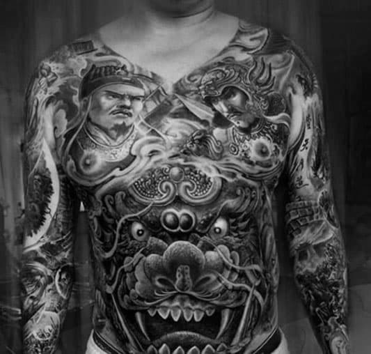 Stomach Foo Dog Male Tattoo