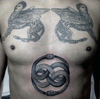 Stomach Ouroboros Male Tattoo Deisgns