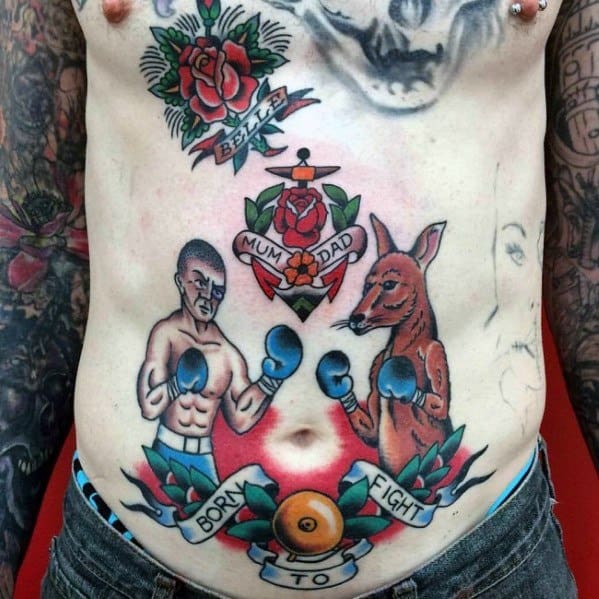 Stomach Traditional Mens Kangaroo Tattoo Design Ideas
