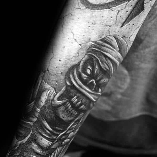 Stone 3d Guys Mummy Forearm Sleeve Tattoos