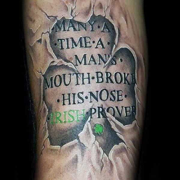 Stone 3d Irish Clover Arm Tattoo Design