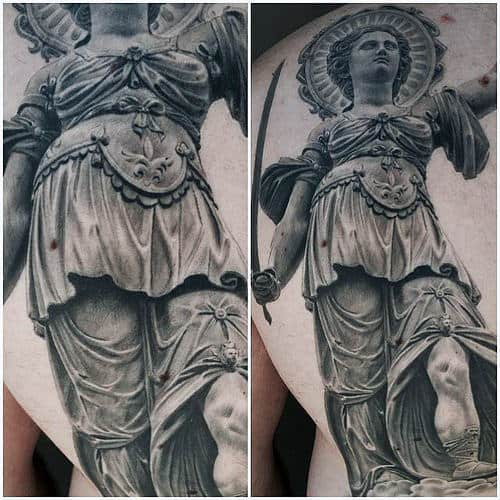 Stone 3d Lady Justice Male Tattoo Ideas On Back