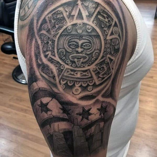 Stone 3d Mens Chicago Half Sleeve Tattoo Designs