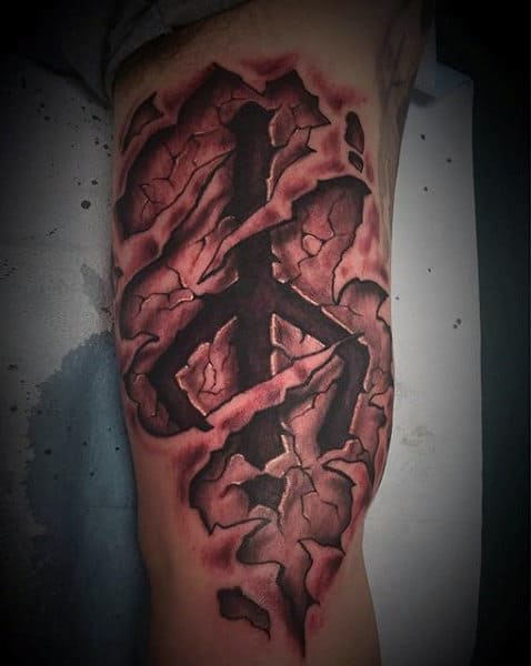 Stone 3d Mens Ripped Skin Rune Tattoo Ideas