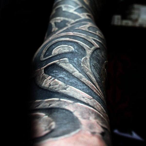 Stone 3d Mens Tribal Forearm Tattoo Ideas