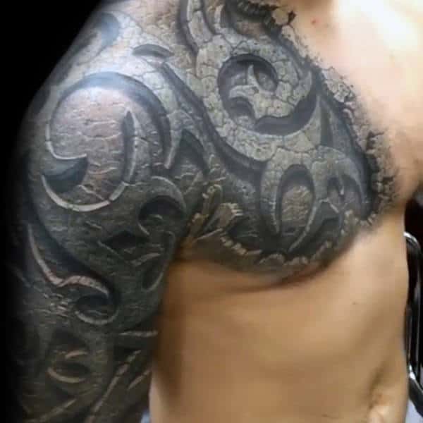Stone 3d Mens Tribal Shoulder Tattoos