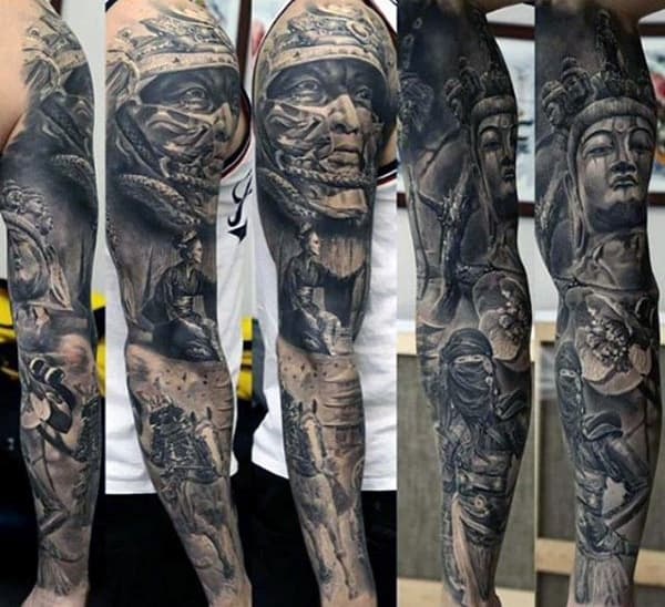 Stone 3d Mens Unique Tattoo Sleeve Designs