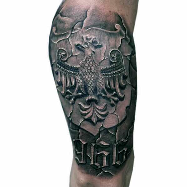Stone 3d Polish Eagle Male Leg Tattoo Designs