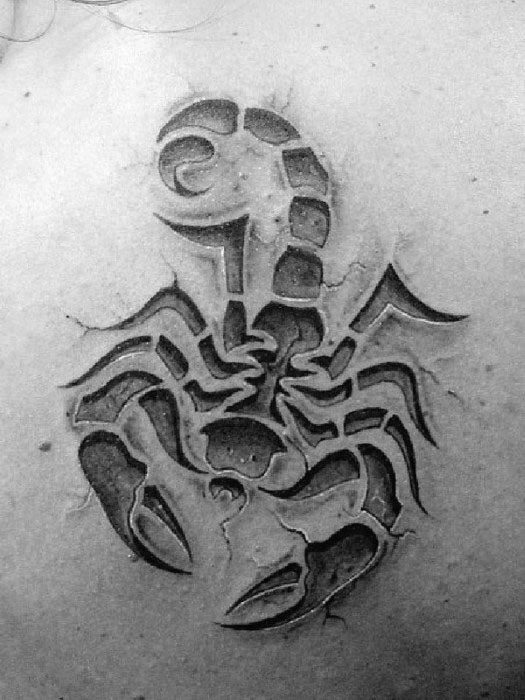 Stone 3d Tribal Scorpion Mens Back Tattoo