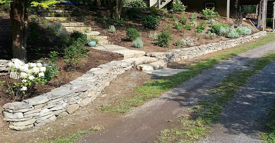 stone and rock retaining wall garden