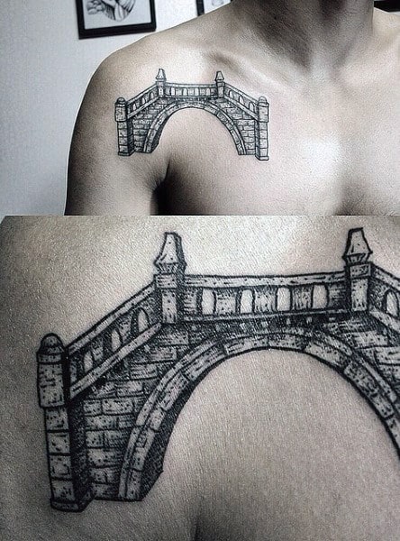 Stone Bridge Mens Upper Chest Tattoo