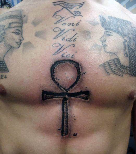 Stone Center Of Chest Mens Ankh Tattoo Ideas