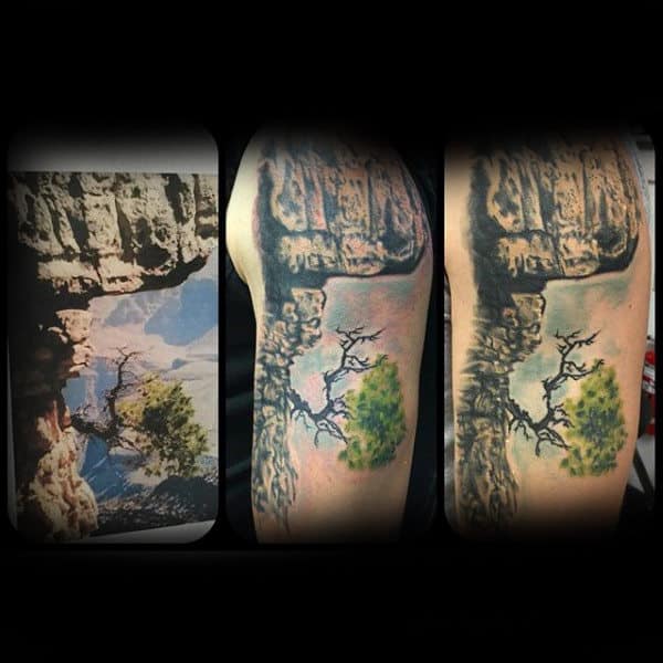 Stone Cliff Mens Upper Arm Tattoo Ideas
