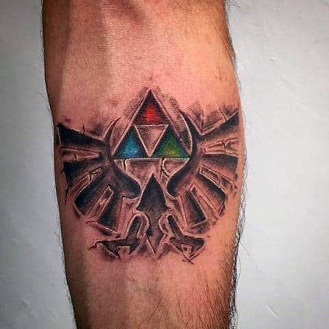 Stone Colorful Triforce Mens Forearm Tatto Deisgns