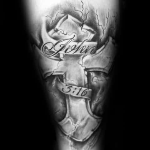 Stone Cross With Ribbon John 316 Mens Bible Tattoos