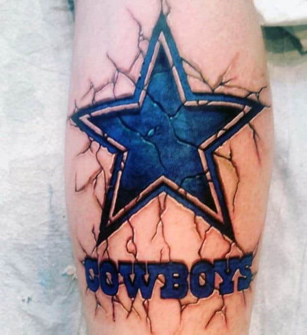 Stone Dallas Cowboys Blue Ink Mens Leg Tattoo
